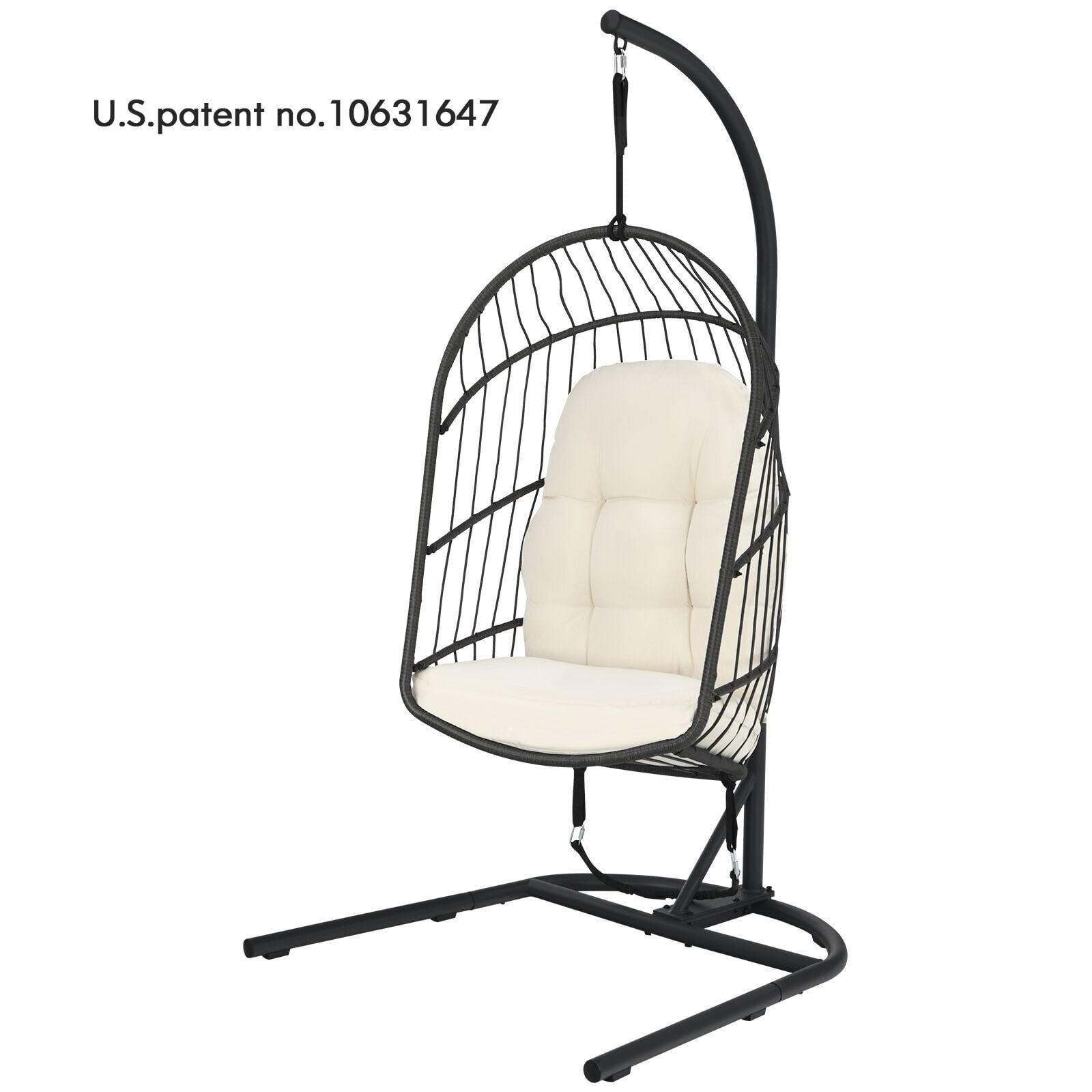 Beige Wicker Hanging Egg Chair with Cushions and Stand