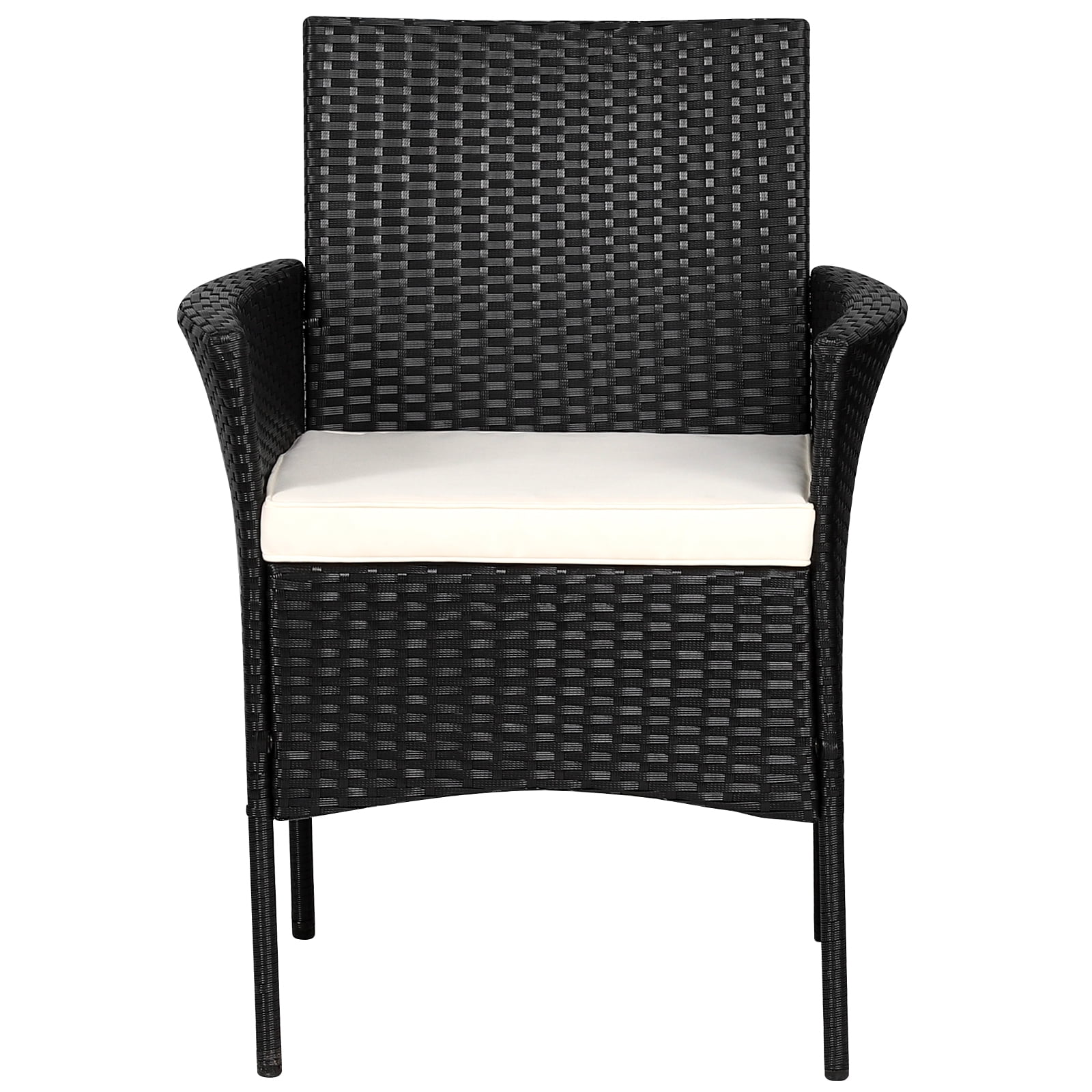 Black Rattan Outdoor Dining Chairs with Cushions, Set of 2