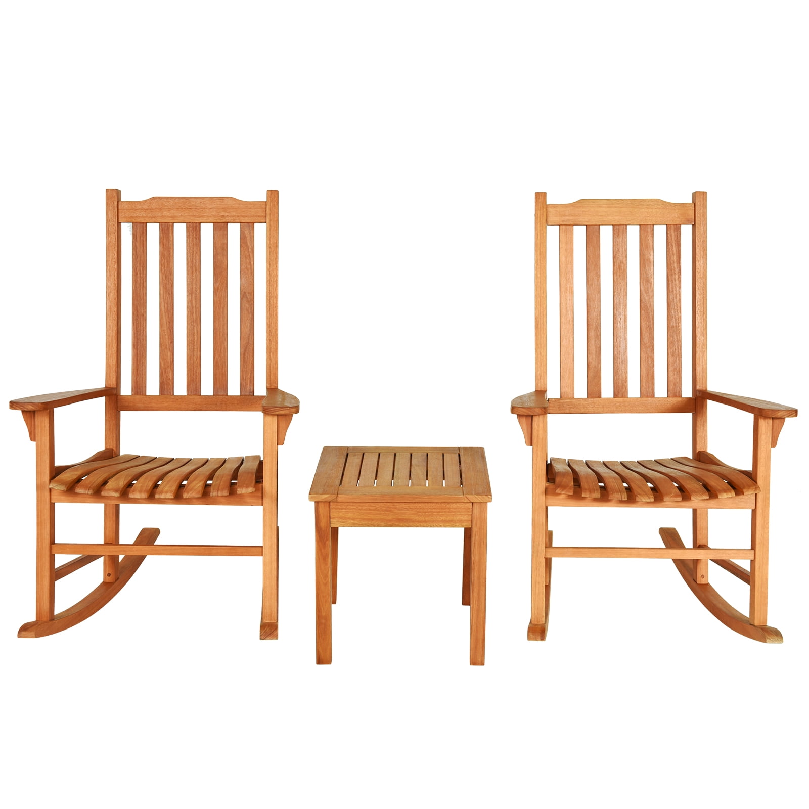 Patiojoy Outdoor 3 Pieces Wooden Rocking Chair Set, 2 Person - Walmart.com