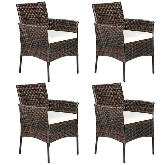 Patiojoy Outdoor 4 PCS Rattan Dining Chair Patio Cushioned Arm Chair w/Zipper Brown