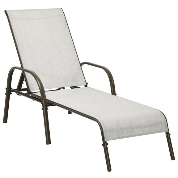 Patiojoy Outdoor Chaise Lounge Chair Adjustable Reclining Bed with Backrest& Armrest Gray