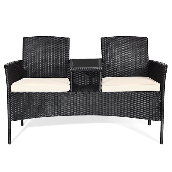 Patiojoy Outdoor Conversation Furniture Set Rattan Wicker Loveseat Sofa Chair