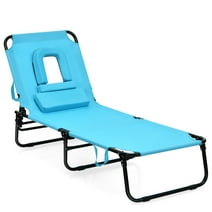 Patiojoy Outdoor Folding Beach Chaise Lounge Chair Adjustable Camping Recliner Turquoise