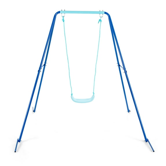 Patiojoy Outdoor Kids Metal Swing Set with Frame Steel Stand Heavy Duty Metal A-Frame Blue
