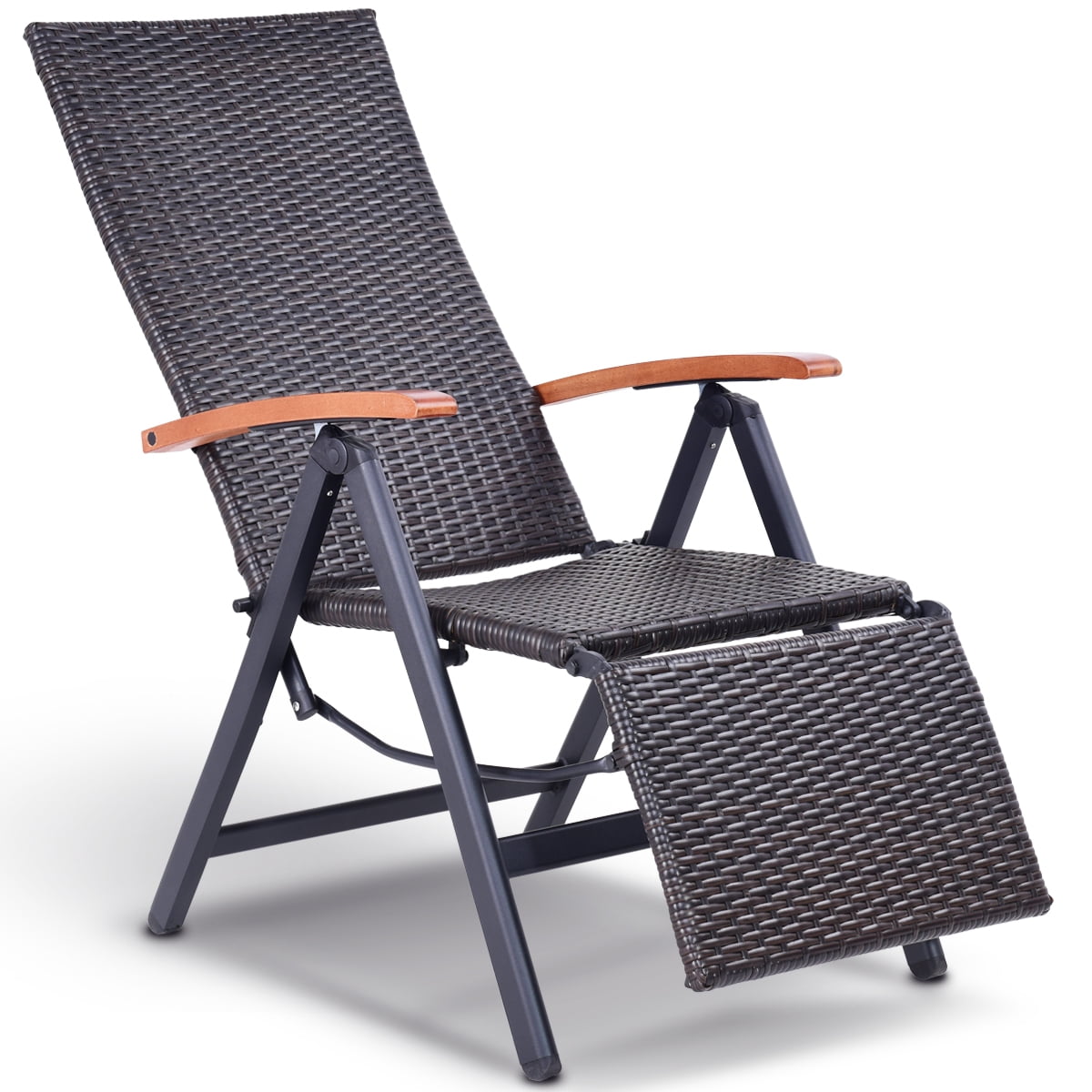 Patiojoy Outdoor Patio Folding Lounge Chair Garden Rattan Adjustable Recliner