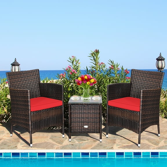 Patiojoy Outdoor Patio Rattan Conversation Set Garden Wicker Chairs, 3 Pieces