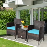 Patiojoy Outdoor Patio Rattan مجموعة محادثة كراسي حديقة الخوص 3 قطع