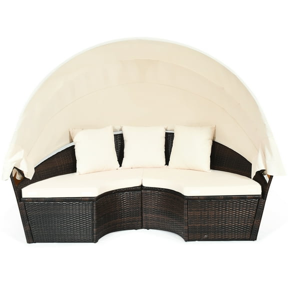 Patiojoy Outdoor Patio Rattan Daybed Wicker Adjustable Cushioned Sofas