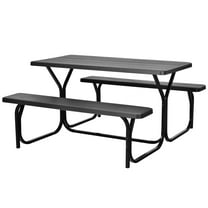 Patiojoy Outdoor Picnic Table Bench Set Patio Camping Table w/Steel Frame & Wood Texture Tabletop for Garden Black