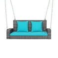 thumbnail image 1 of Patiojoy Outdoor Porch Swing Bench, Patio Wicker Hanging Swing with Rustproof Chains & Comfortable Cushions Turquoise, 1 of 10