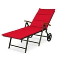 thumbnail image 1 of Patiojoy Outdoor Rattan Wicker Lounge Chair Folding Patio Chaise w/ Wheels Red Cushion, 1 of 10