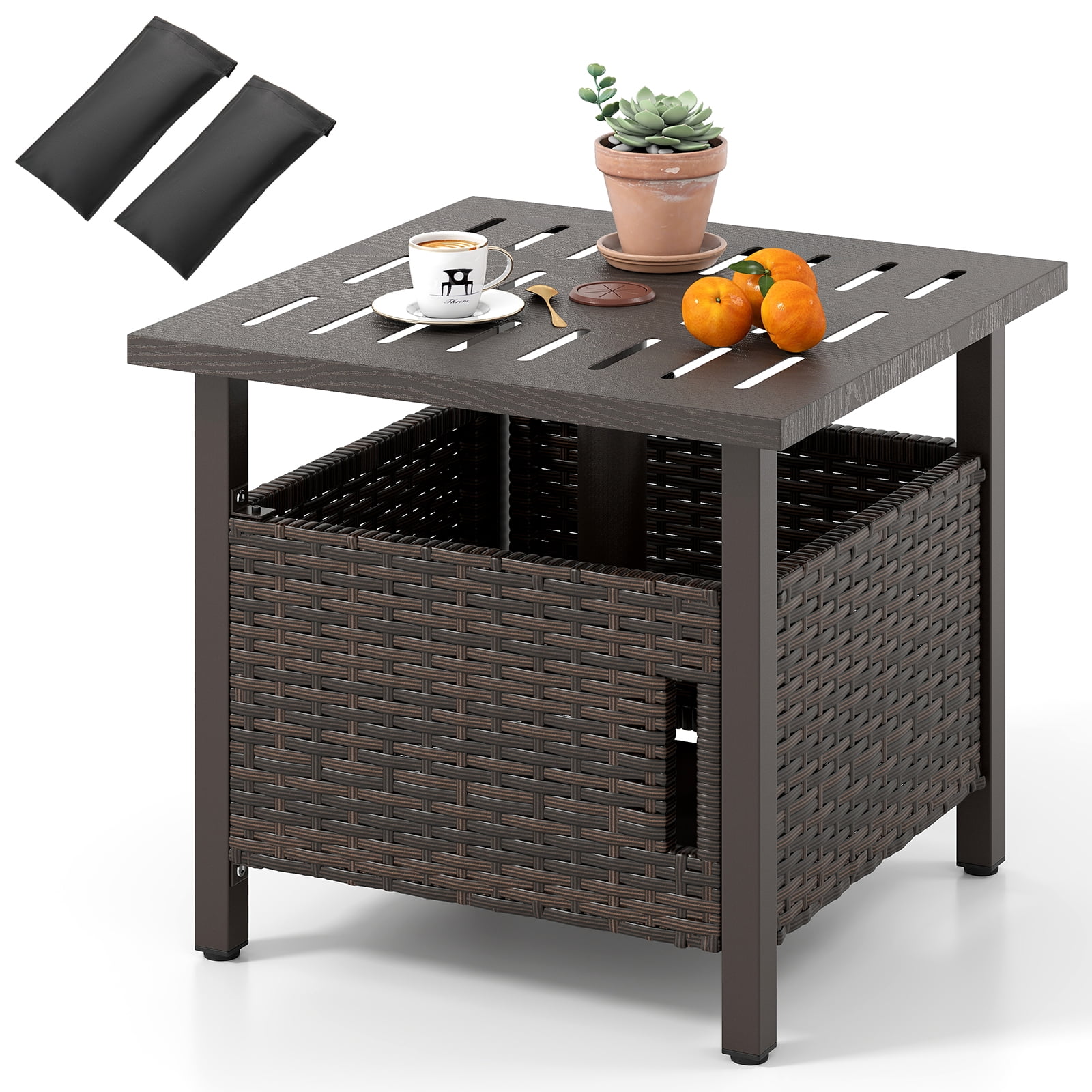Patiojoy Outdoor Side Table with 1.93" Umbrella Hole Patio Umbrella Stand with 2 Sand Bags