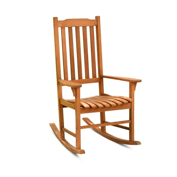 Patiojoy Outdoor Single Rocking Chair Wooden Patio Rocker Chair Natural Wood