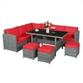 thumbnail image 1 of Patiojoy Outdoor Wicker Coversation Set, 7 Piece, with Red Cushions, 1 of 10
