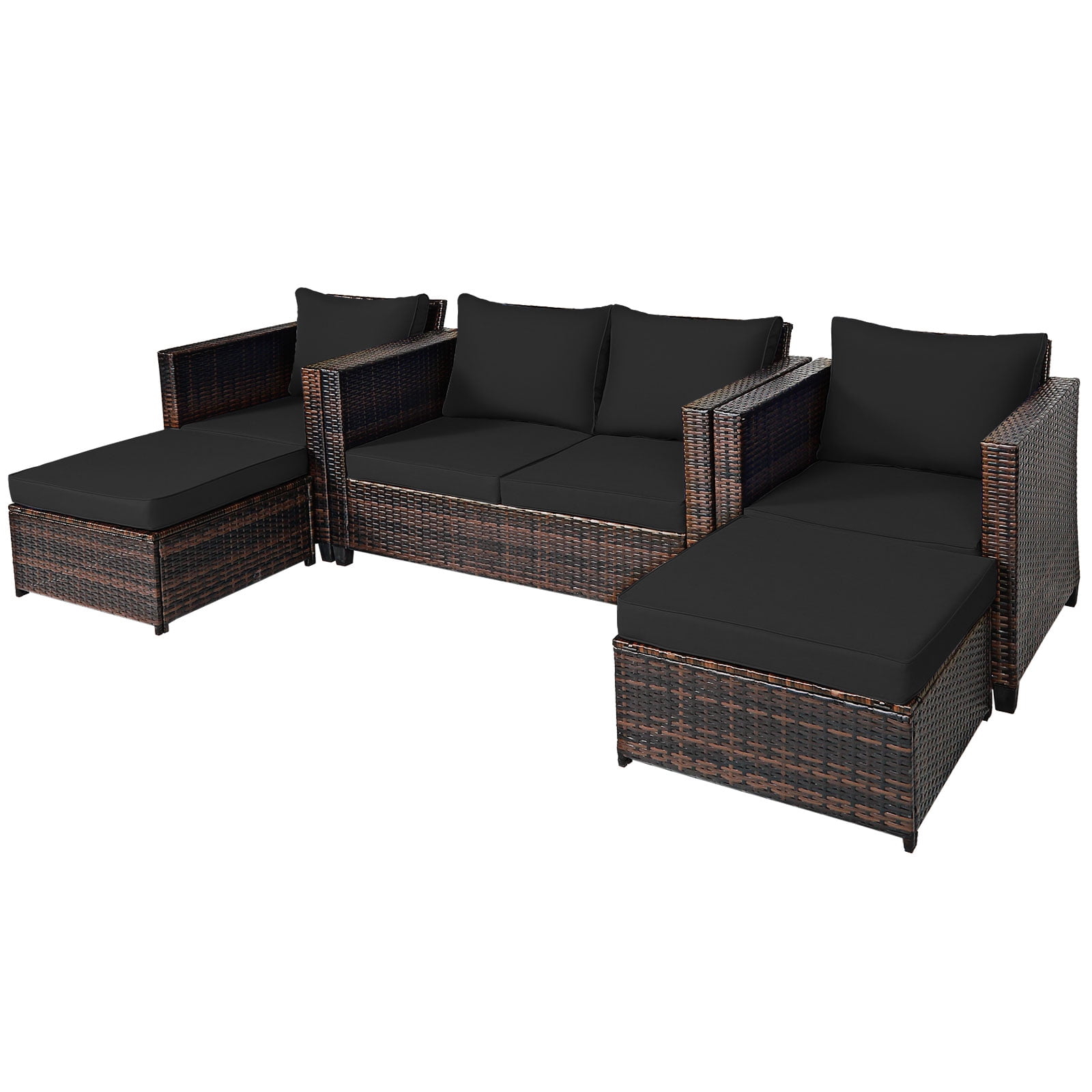 5-Piece Black Wicker Outdoor Conversation Set with Cushions