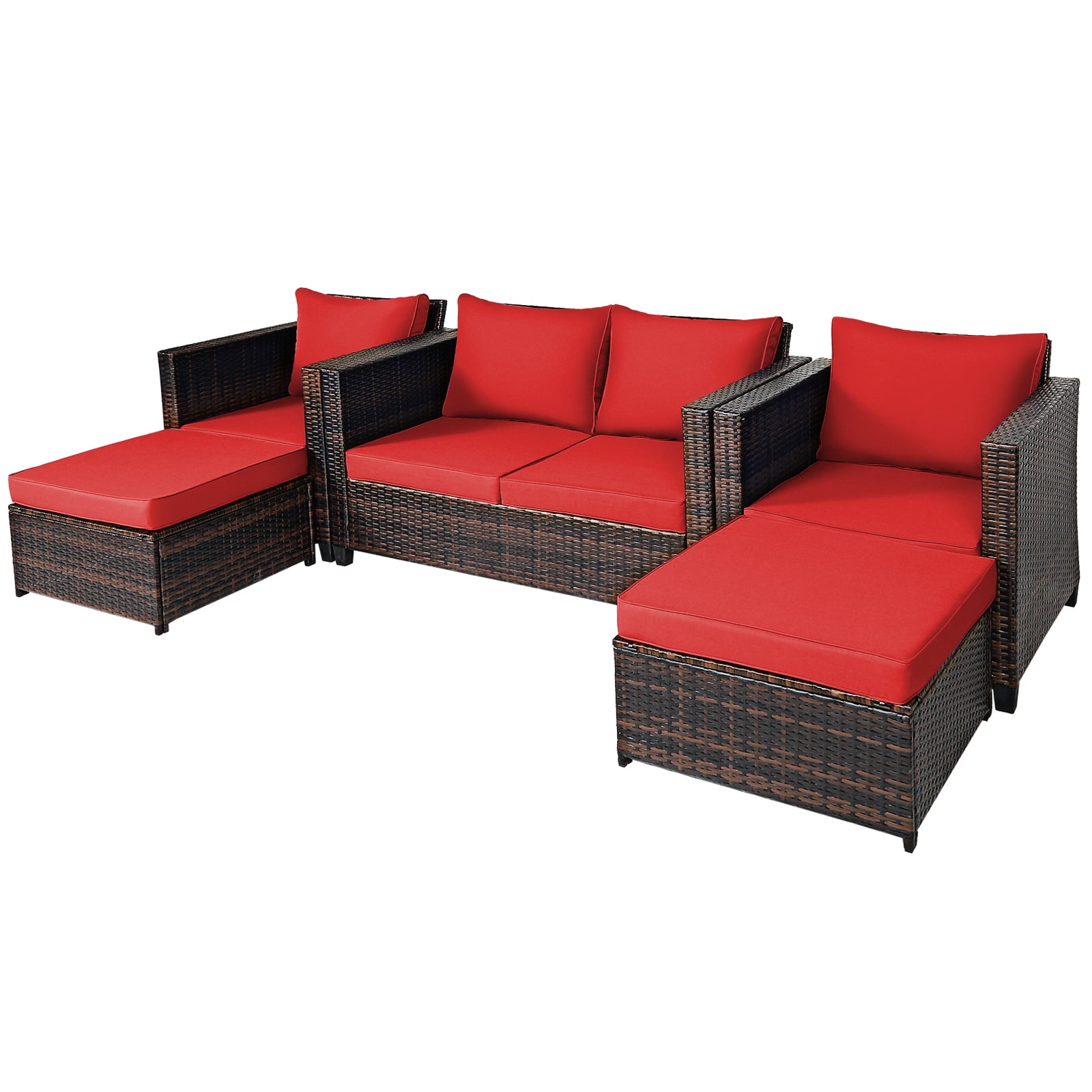 Patiojoy Outdoor Wicker Coversation Set with Removable Cushions Red, 5