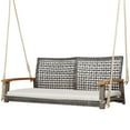 thumbnail image 1 of Patiojoy Patio 2-Person Wicker Loveseat Rattan Porch Hanging Swing Chair w/ with 118" Hanging Ropes Seat Cushion & Acacia Wood Armrests Off White, 1 of 7