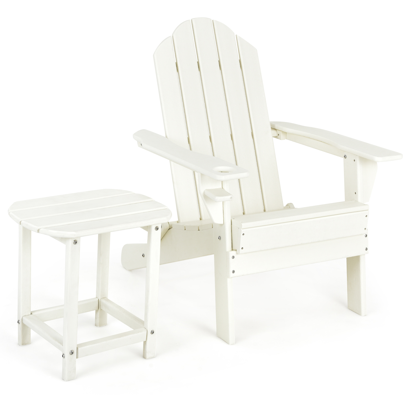 Patiojoy Patio 2PCS Adirondack Chair Side Table Set Outdoor Chair Set with End Table Weather Resistant Cup Holder for Backyard Garden White - image 1 of 8