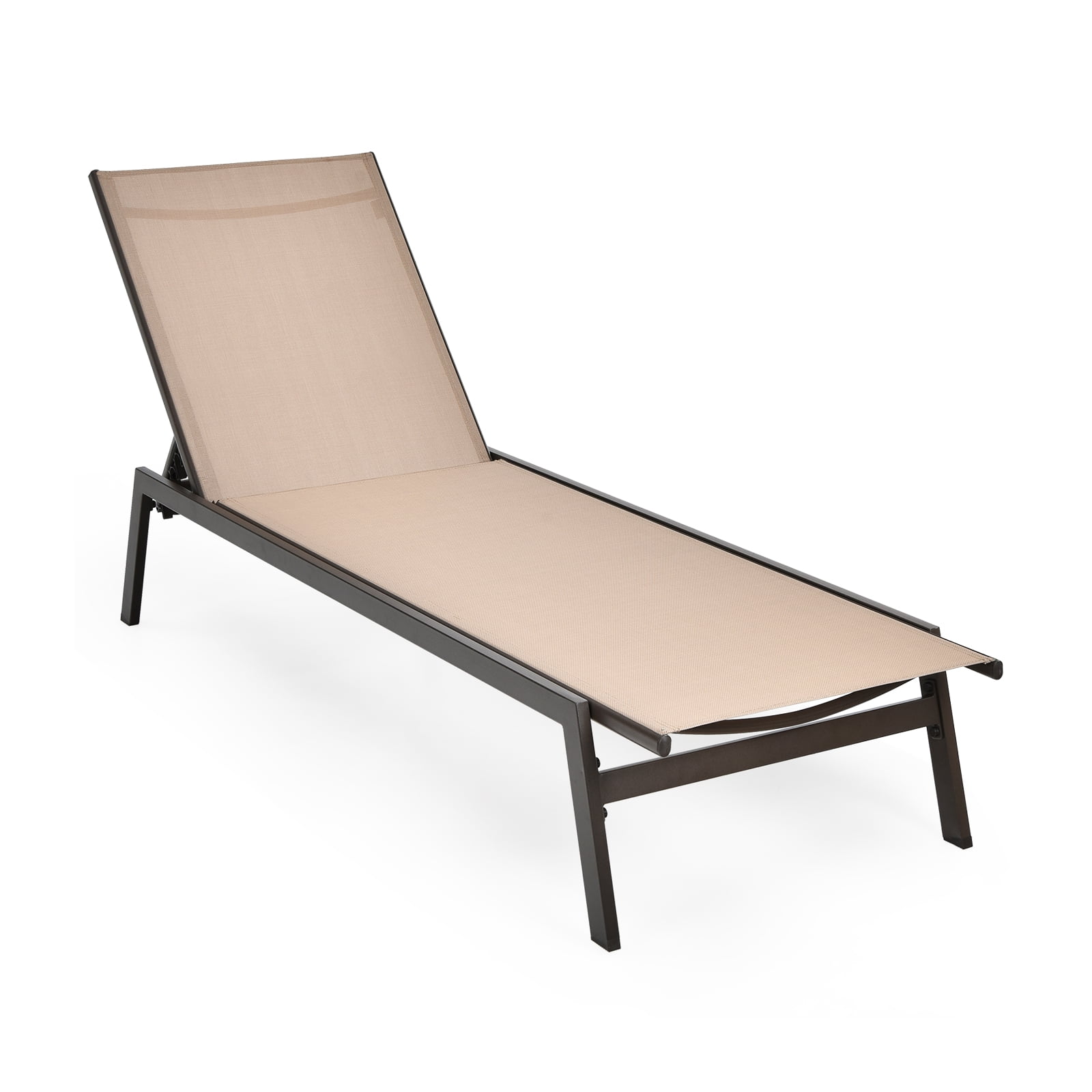 Brown Steel Outdoor Chaise Lounger with Adjustable Backrest