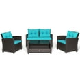 thumbnail image 1 of Patiojoy Patio Rattan 4PCS Cushioned Chair Coffee Table Classic Furniture Set Bistro Set Single Sofa with Thick Cushion for Garden Turquoise, 1 of 7