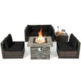 thumbnail image 1 of Patiojoy Patio Rattan 6PCS Cushioned Sofa Set Furniture Set Thick Cushion with 34.5" Fire Pit Table for Garden Black, 1 of 10