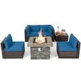 thumbnail image 1 of Patiojoy Patio Rattan 6PCS Cushioned Sofa Set Furniture Set Thick Cushion with 34.5" Fire Pit Table for Garden Blue, 1 of 10