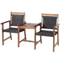 thumbnail image 1 of Patiojoy Patio Rattan Loveseat Acacia Wood Bench w/Table & Umbrella Hole Rustic Brown, 1 of 6