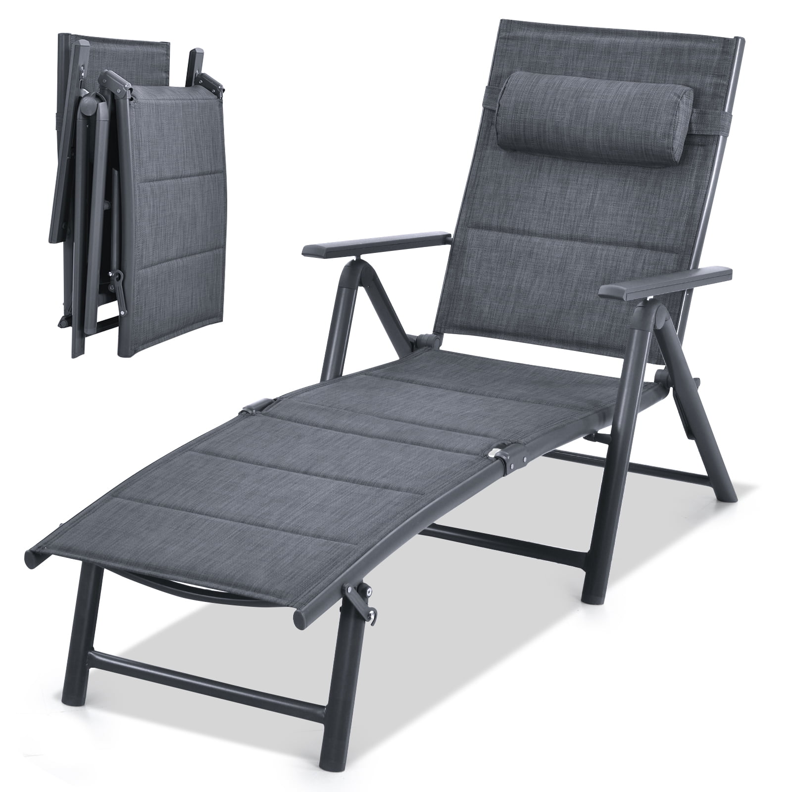 Patiojoy Patio Reclining Chaise Lounge Outdoor Adjustable Folding Chair