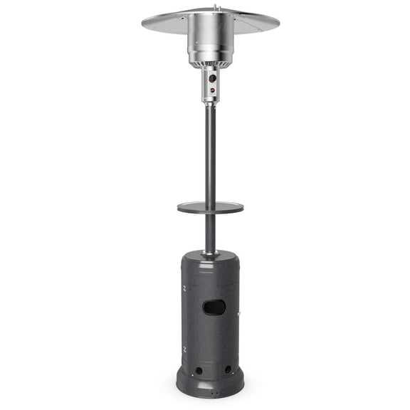 Patiojoy Patio Rolling Steel Heater Freestanding Outdoor Propane Heater w/Table Suitable for Garden Wedding & Party Gray