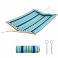 thumbnail image 1 of Patiojoy Portable Hammock W/ Spreader Bars & Detachable Pillow Quick Dry & Water Proof Material Hand Woven Cotton Rope Blue + Green, 1 of 10