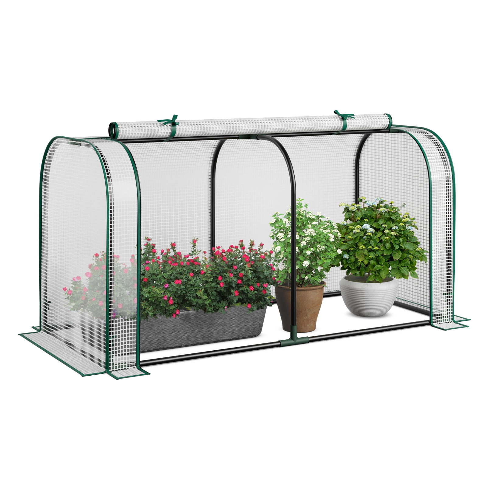 Patiojoy Portable Mini Greenhouse 47" x 22" x 24" Outdoor Green House with Roll-Up Door White