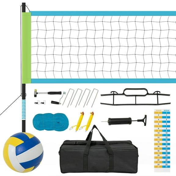 Patiojoy Portable Volleyball Net Set Outdoor Volley Ball System w/ Adjustable Poles Green