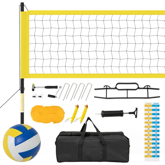 Patiojoy Portable Volleyball Net Set Outdoor Volley Ball System w/ Adjustable Poles Yellow