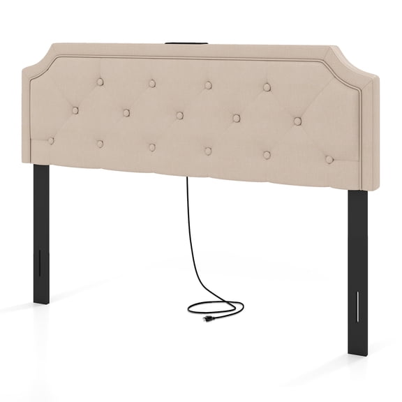 Patiojoy Queen/Full Adjustable Upholstered Headboard Only Modern Tufted Headboard with Charging Station Beige