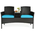 thumbnail image 1 of Patiojoy Rattan Wicker Outdoor Coversation Sofa Set with Coffee Table, Turquoise, 1 of 6