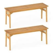 Patiojoy Set of 2 Acacia Wood Patio Bench for 2 People 48" Long Dining Bench w/ Slatted Seat