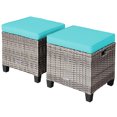 thumbnail image 1 of Patiojoy Set of 2 Outdoor Rattan Cushioned Ottoman Seat All Weather Patio Footrest Turquoise, 1 of 6