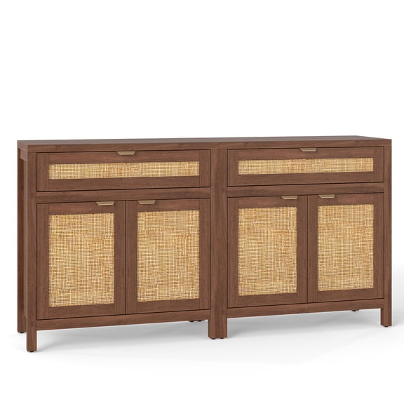 Patiojoy Set of 2 Sideboard Buffet Cabinet Rustic Coffee Bar Storage Cabinet w/ 2 Rattan Doors