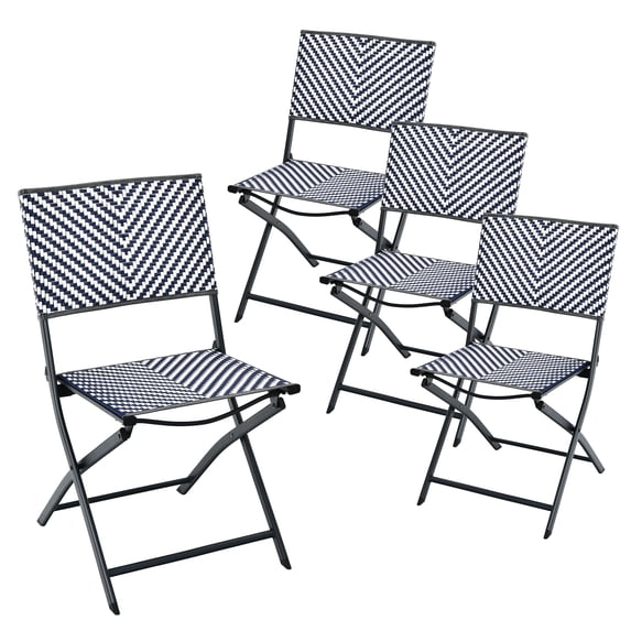 Patiojoy Set of 4 Patio PE Rattan Folding Chairs Dining Chairs with Anti-rust Frame for Garden Backyard