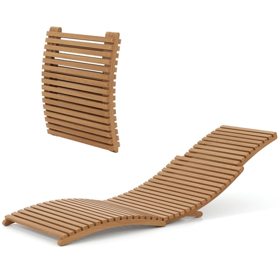 Patiojoy Teak Wood Patio Chaise Lounge Foldable Low-Profile Sun Lounger with Slatted Seat
