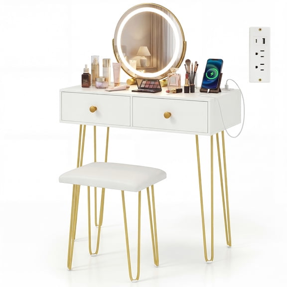 Patiojoy Vanity Desk Set Makeup Vanity Table with Removable Mirror Dressing Styling Table White