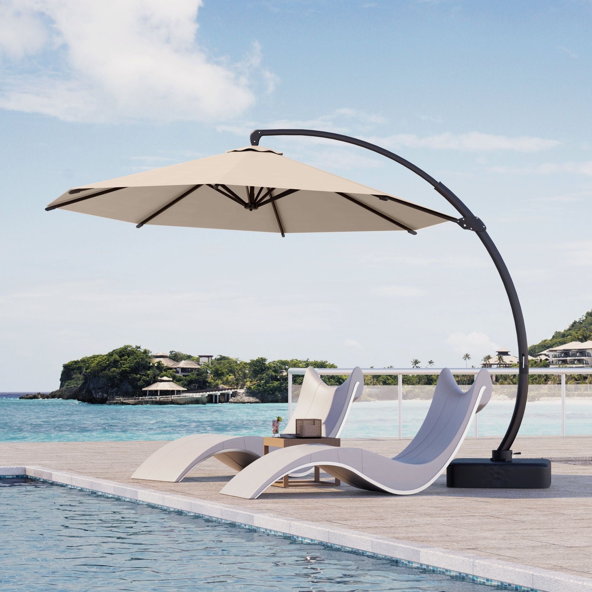 Patiokingdom 11 ft. Offset Cantilever Patio Umbrella with Base Included,  Large Square Aluminum Outdoor Umbrella, Beige - Walmart.com