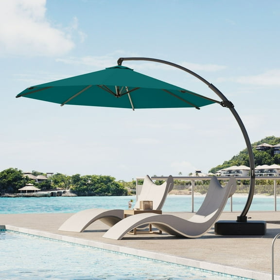 Patiokingdom 11 ft. Offset Cantilever Patio Umbrella with Base Included, Large Square Aluminum Outdoor Umbrella, Dark Green