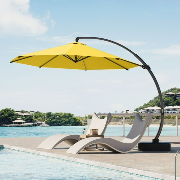 Patiokingdom 11 ft. Offset Cantilever Patio Umbrella with Base Included, Large Square Aluminum Outdoor Umbrella, Yellow