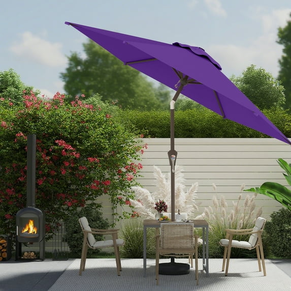 Patiokingdom 9 ft Outdoor Patio Umbrella with Crank Lift, Purple , Fade-Resistant Market Umbrella for Garden, Deck, Poolside