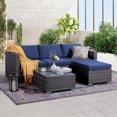 thumbnail image 1 of Patiorama 5-Piece Patio Furniture Set, Outdoor Sectional Conversation Set, All-Weather Dark Grey PE Wicker with Navy Blue Cushions, Outdoor Backyard Porch Garden Poolside Balcony, 1 of 8