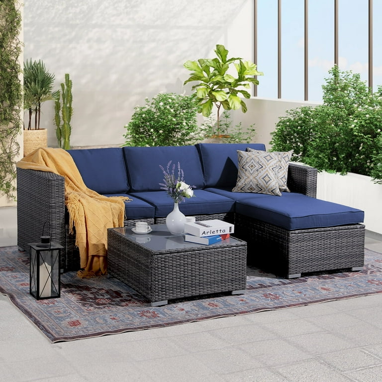 Patiorama 5-Piece Outdoor Rattan Corner Sofa Set, Deck Lawn