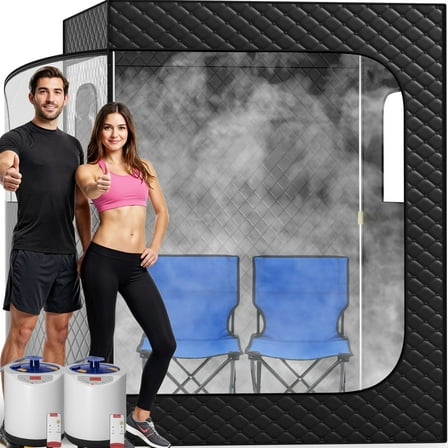 Patiosunny 2 Person Portable Steam Sauna for Home, with 2 Foldable Chairs, with Remote Control (Black)