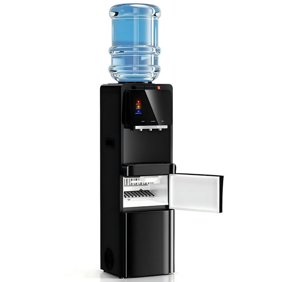 Patiosunny 4-in-1 Water Dispenser with Ice Maker, Compatible with 3–5 Gallon Bottles, Hot & Cold & Room Temperature with Fast Ice Making, Child Lock, for Home and Office, Black