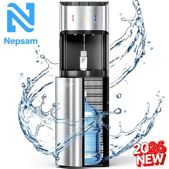Nepsam Bottom Load Water Dispenser, 3 Spout Bottom Loading Water Cooler, Hot Cold Room Temp for 5 Gallon Bottles, Aluminium Alloy Vertical Water Cooler for Home Office